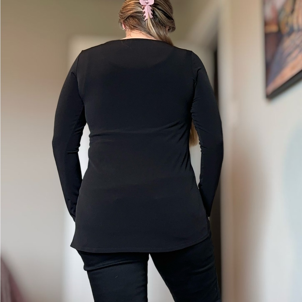 Susan Graver Modern Essentials Liquid Knit Hi-Low Hem Top XXS Black - Picture 3 of 11